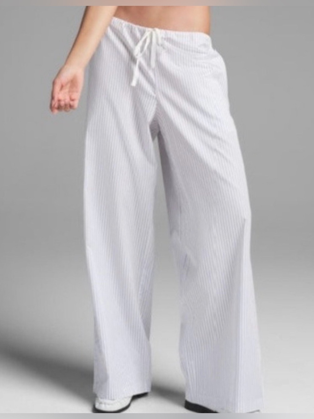 NWT SKIMS Cotton Poplin Straight Leg Pants in Zen Blue Stripe oversized